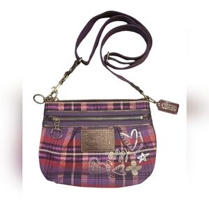 POPPY COACH PURSE Purple & Pink Plad siver trim